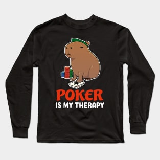 Poker is my therapy cartoon Capybara Long Sleeve T-Shirt